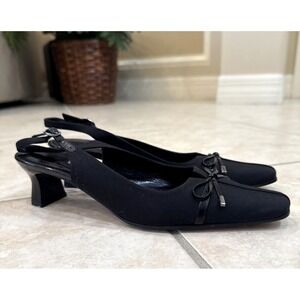 VANELI Low Slingback Pump Concave Kitten Heel Bow Square Toe Black Sz 7N Career